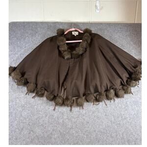VTG Lily Lee Cape Poncho Womens 24W Faux Fur Pom Pom Fringe Boho Glam Whimsigoth